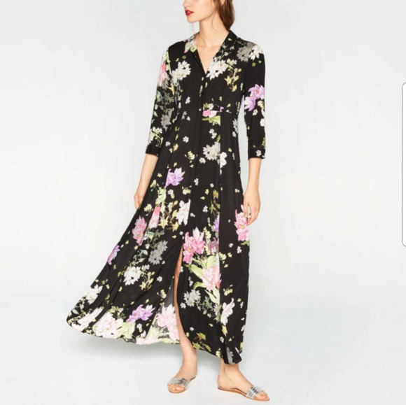 zara floral print dress black